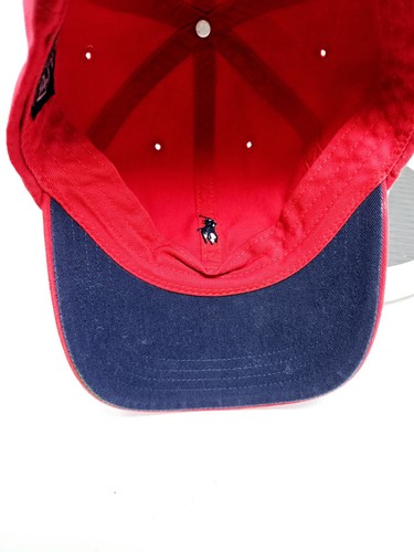 VINTAGE Polo Ralph Lauren Red Hat Leather Strap Back Blue Pony Polo Spell Out - Picture 6 of 7
