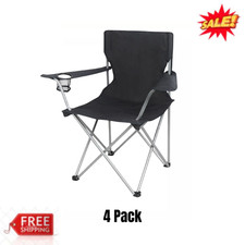 Ozark Trail Quad Folding Camp Chair Black Outdoor Portable Seat Cup Holder 4 Pk