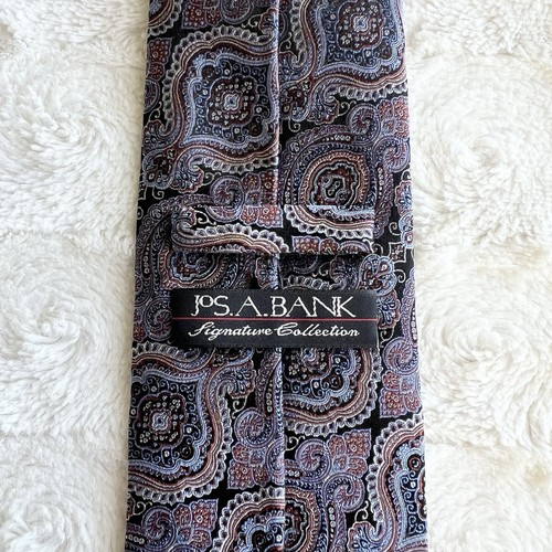 Jos A Bank Necktie Mens Blue 100% Silk Paisley Pattern Handmade Signature Vtg - Picture 9 of 11
