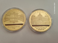 2 medale Brama Brandenburska i Reichstag Berlin - Cu pozłacane kolorowym nadrukiem