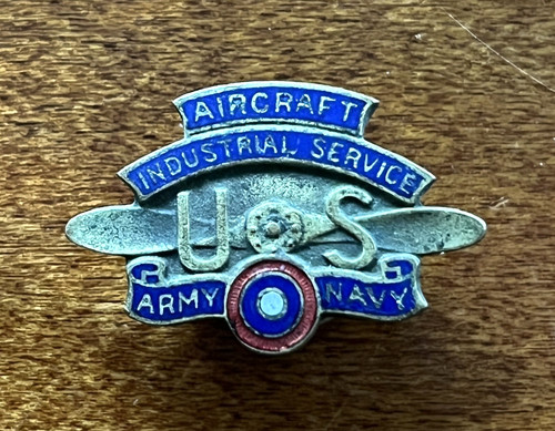 Aircraft Industrial Service US Army & Navy WW1 Numbered Enamel Screwback Pin W&H