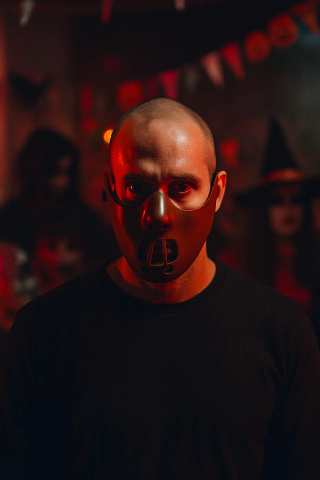 Erwachsene Hannibal Lecter Halloween Schweigen der Lämmer Kostüm halbe Gesichtsmaske - Bild 2 von 4