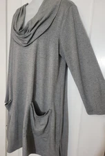 MATCH POINT Cowl Neck KNIT TUNIC, Size XL, Gray Stripe, Lagenlook, Pockets