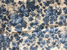 Vtg Swaffer Langley Cotton Fabric Remnant 89x168cm Blue & Beige Grapevine Print