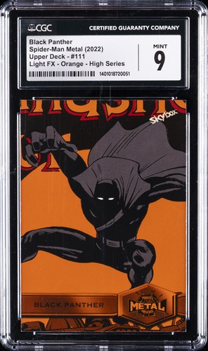 2022 UD SPIDER-MAN METAL LIGHT FX,  ORANGE,  HIGH SERIES BLACK PANTHER CGC 9