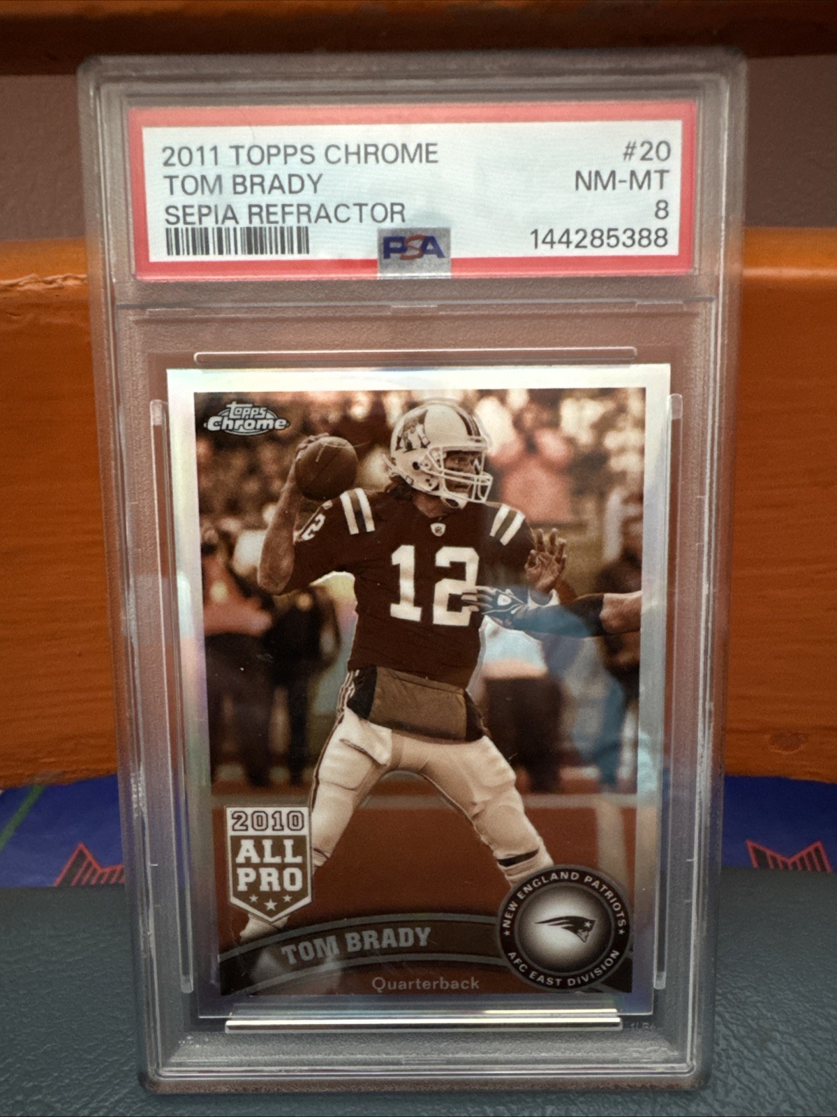 2011 Topps Chrome Tom Brady Sepia Refractor #’d 99 PSA 8