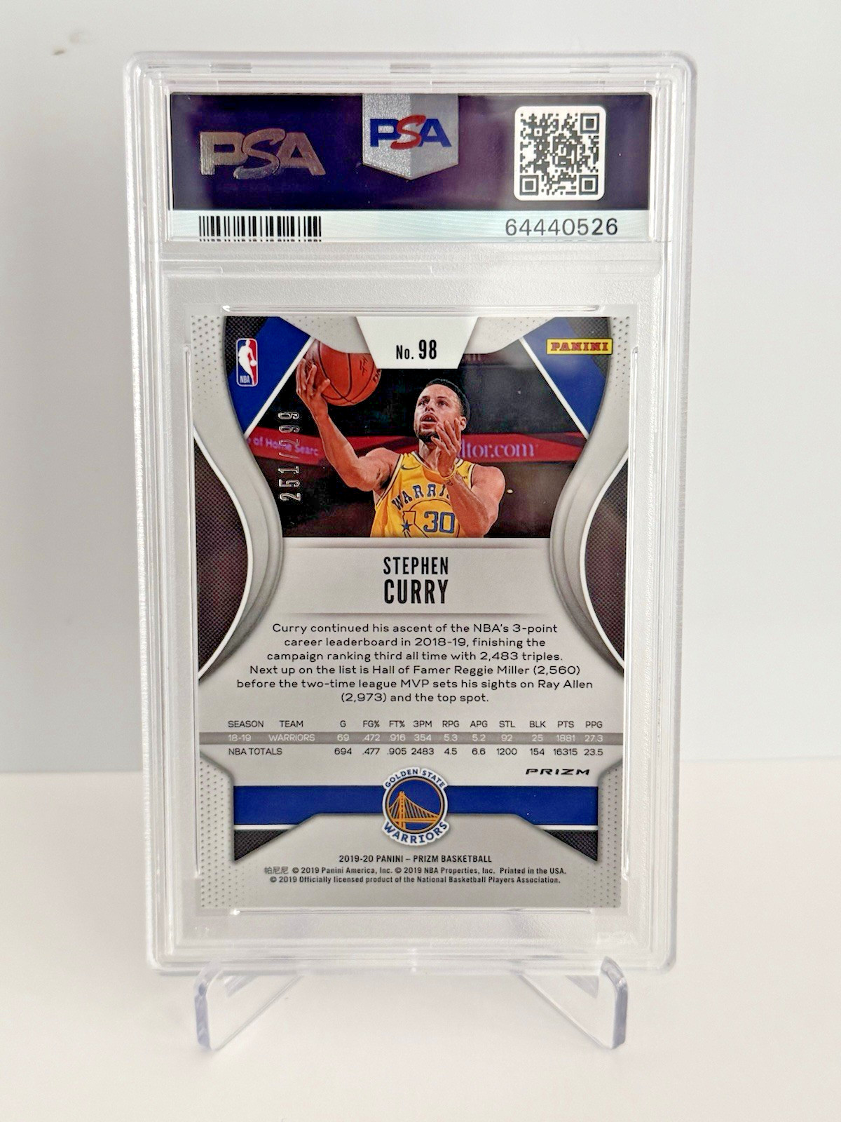 2019-20 Panini Prizm - Stephen Curry #98 Red Prizm /299, PSA 10 view 3