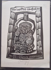 Marangoni Tranquillo. Ex libris  Ivan Matteo Lombardo. Xilo  132x 93. 1957. FIRM