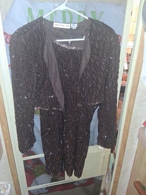 Scala Milan Paris 100% Silk Fully Sequin Formal Dress Bolero Jacket SZ PXL India