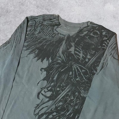 Y2K Grunge Affliction Style Xtreme Couture Reaper Long Sleeve Shirt - Size XL!