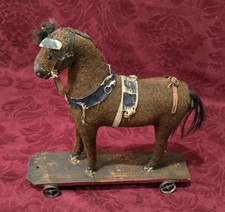 Old Wooden Pull Toy with Horse Needing TLC