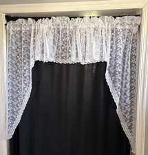 White Lace Valance  Swag Curtain Set 60" w x 14" l Valance 30" x 40" Panels