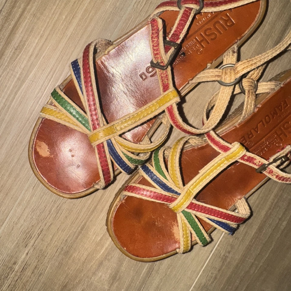 Винтажные Редкие Сандалии RUSH FAMOLARE Женские Кожаные Ремни Пряжка Сделано в Италии 6 M - Изображение 3 из 4