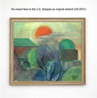 Kirsten Høm (1906) Large Danish Geometric Landscape at Sunset. 1940s. COA