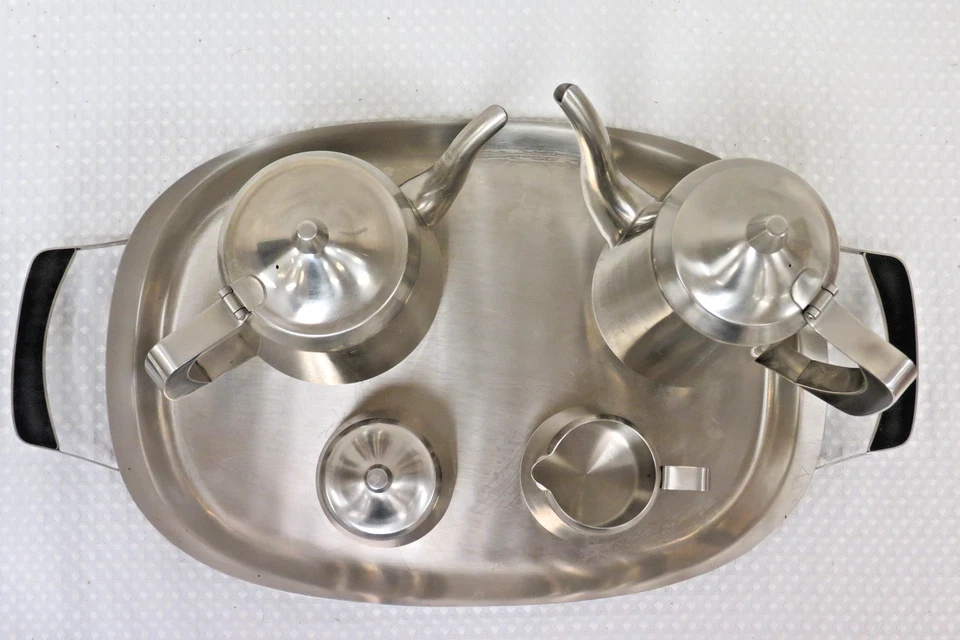 MCM Oneida 18/8 Stainless Steel Coffee Tea Set Tray Mid Century Modern Vintage - Image 3 of 4