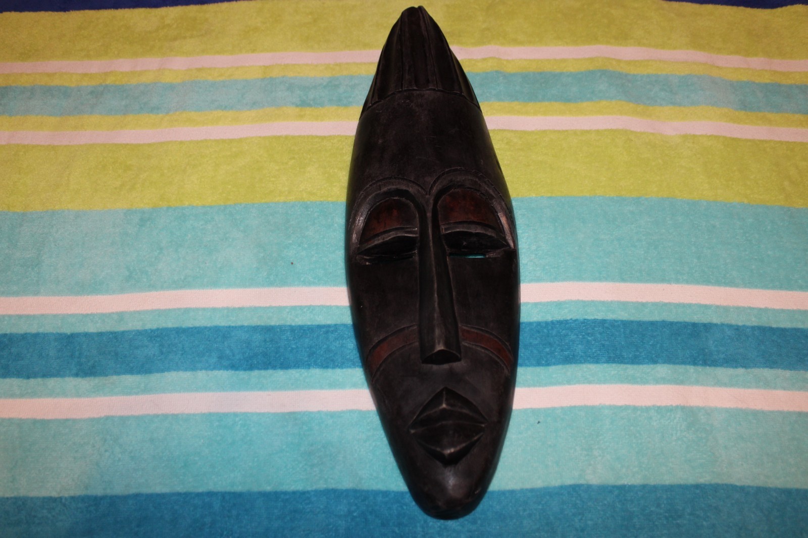 Vintage Hand Carved African Wooden Tribal Face Mask Wall Hanging 16.5" 