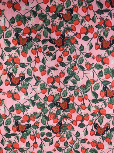 Farfalla rosa/rosso fragola vite prato cotone - tessuto Joann - Foto 3 di 5