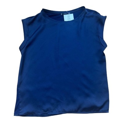 Mango Damen Top S Blau Satin Look Ärmelos Elegant Sommer Oberteil Bluse