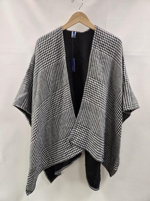 Apt 9 Poncho Womens One Size Black White Houndstooth Plaid Wrap Cape Ruana
