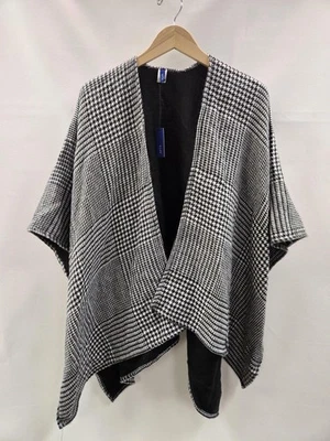 Apt 9 Poncho Womens One Size Black White Houndstooth Plaid Wrap Cape Ruana - Image 1 of 4