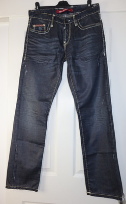 Cipo & Baxx Herren Jeans schwarz beschichtet glänzend distressed Regular Straight W32xL33