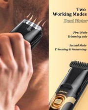 Rechargeable Vacuum Beard Trimmer with 2 Combs for Men,Gift Waterproof Electric