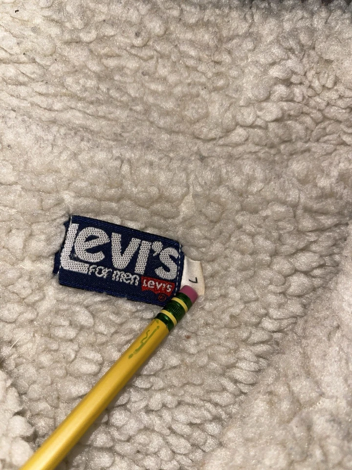 Chaqueta Vaquera De Colección Levi's Sherpa Camionero Talla L Azul Jean Hecha en EE. UU. Pestaña Naranja Foto 4 de 4