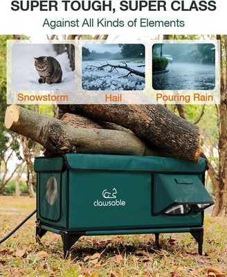 Clawsable Outdoor Heated Cat Shelter Waterproof Insulated Feral House Green New