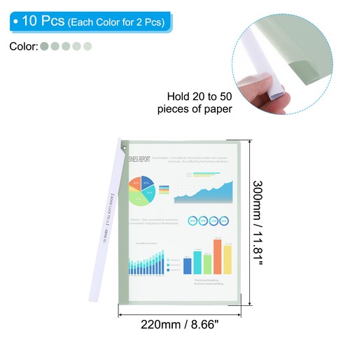 Clear Plastic Folders with Full-Edge Swing Clip, 10 Pcs Portfolio Folders, Green - Afbeelding 2 van 6