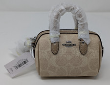 NWT COACH Mini Rowan Satchel Bag Charm In Signature Canvas Sand Taupe CX068