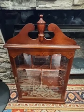 Vintage Curio Wall Hanging Cabinet Shelf 8 Mirroed Cubbies Glass Door On Front