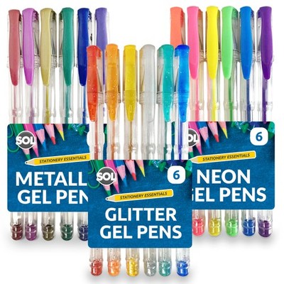 18 Stück Gelstifte Set 3 x 6 Stück Neon Glitzer Metallic für Erwachsene Malbuch Kinder