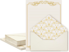 90 Piece Stationery Set - 60 Vintage-Style Paper Sheets  30 Envelopes, Gold Bor