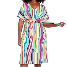 Eloquii Rainbow Stripe Wrap Around Midi Dress Womens 18 Plus Size New NWT artsy