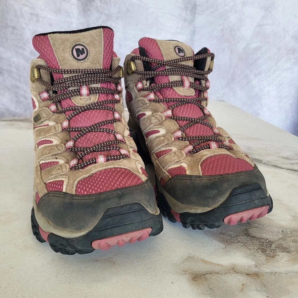 Merrell Moab 2 Mid Waterproof Hiking Boots Women's Size 8 Boulder/Blush - Image 2 of 4