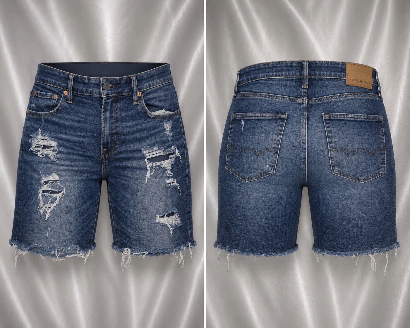American Eagle Airflex+ Jean Shorts Men's 32 Distressed Ripped Blue