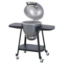 Sunjoy 20IN Egg-shaped Grill With Pizza Plate Grey Built-In Thermometer
