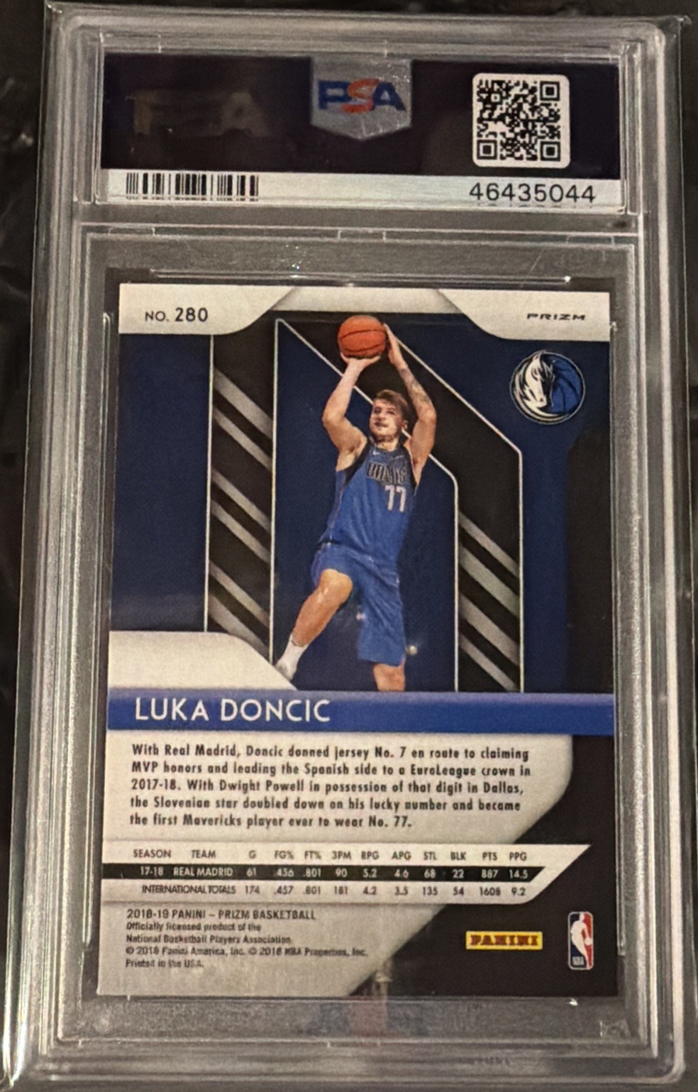 LUKA DONCIC Rookie 2018 Panini Prizm Red White Blue Mavericks RC #280 PSA 10 view 2