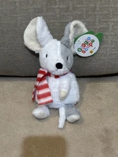 NEW, GIGGLESCAPE 7" WHITE & GRAY CHRISTMAS MOUSE WITH STRIPED SCARF PLUSH