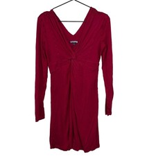 Express Womens Sz S Red Long Sleeve Dress Knit Front Y2K 2000s