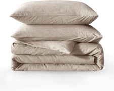 Linen Duvet Cover Queen Size - Soft Breathable Cotton Linen Blend, 3-Pieces