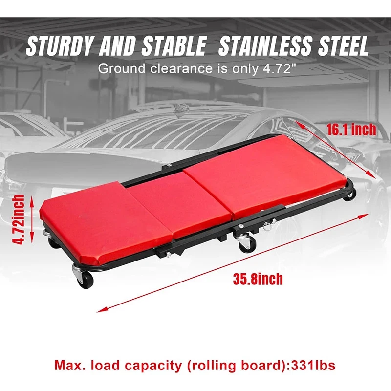 Rolling Creeper Durable Knee Pad with Full 360 Degree Turn Casters and Tool Tray - Image 4 of 4