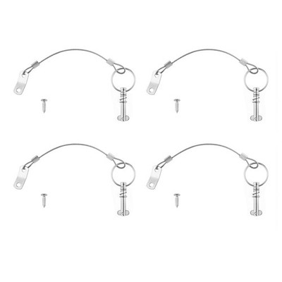 Bimini Top Quick Release Pins 4PACK Stainless Steel w/Screws & Lanyard Boat