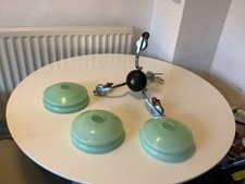 Art Deco Ceiling Triple Light Green Opaline Glass Shades On Deco Chrome Pendant 