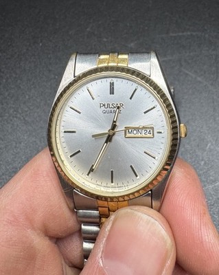 Vintage Pulsar Quartz Day-Date Watch   Two Tone   Japan   UNTESTED