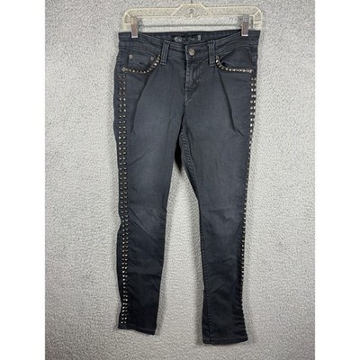 Y2K JET by John Eshaya Women's Studded Skinny Jeans Faded Black Size 6 Goth Punk