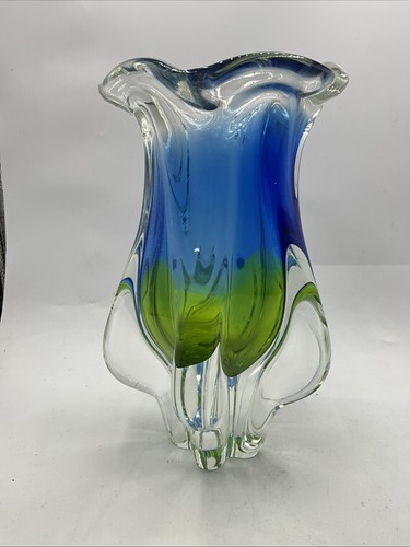 Chribska Blue And Green Vase By Josef Hospodka Vintage (SN) - Picture 9 of 24