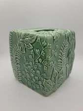 Porta Green Embossed Pottery Tissue Box Cover Embossed Botanical Made In...