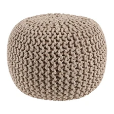 Round Tweed Dori Pouf Ottoman Hand Knitted 100% Cotton Pouf Foot Stool - Knit...