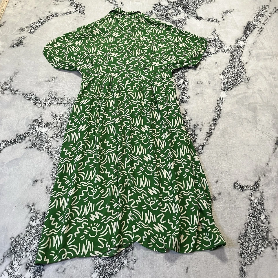 Платье женское Zara размер XL The Elora зеленое и белое с принтом миди на пуговицах - Изображение 4 из 4